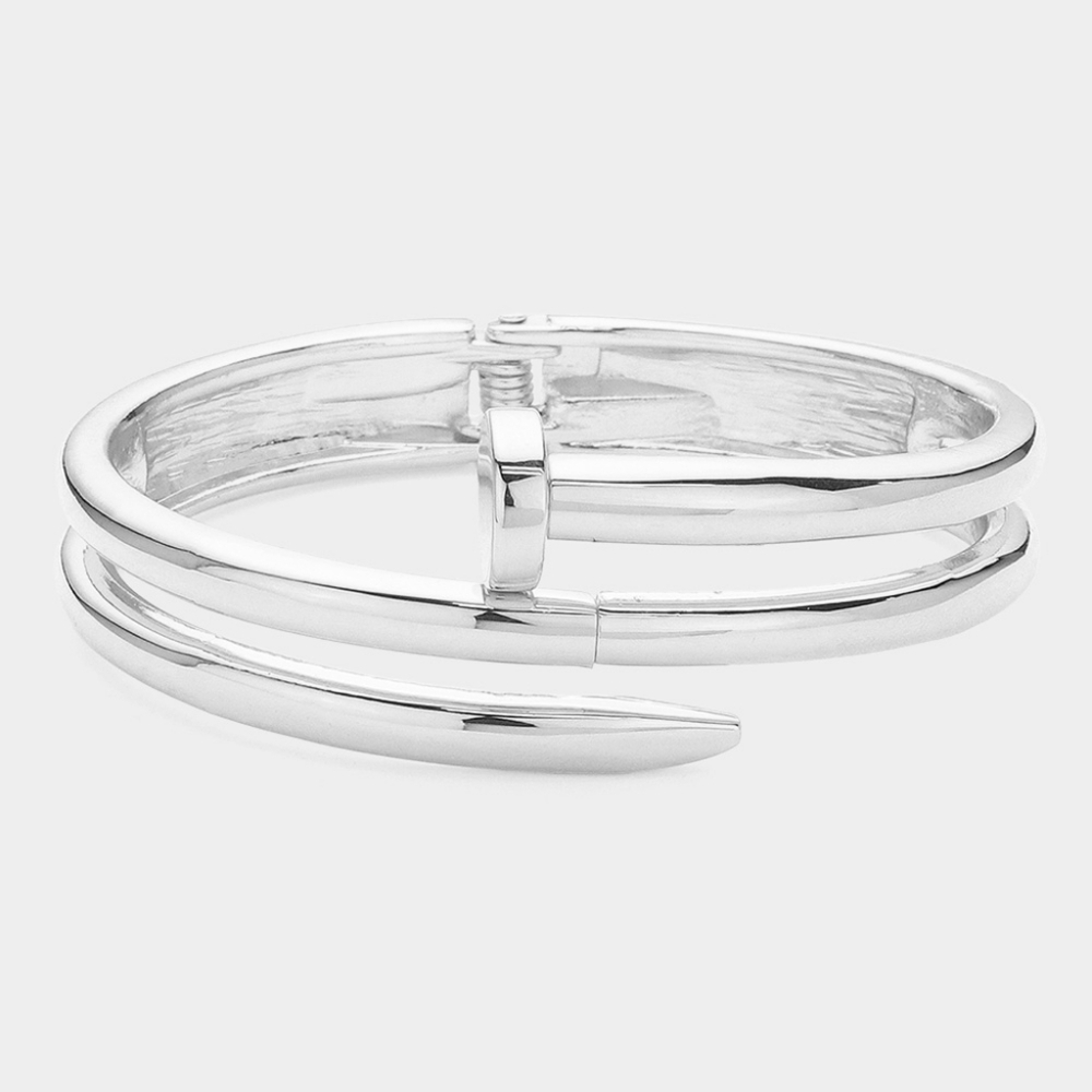 Silver Double Nail Screw Shaped Cuff Bracelet Hinged Fashion Statement Jewelry